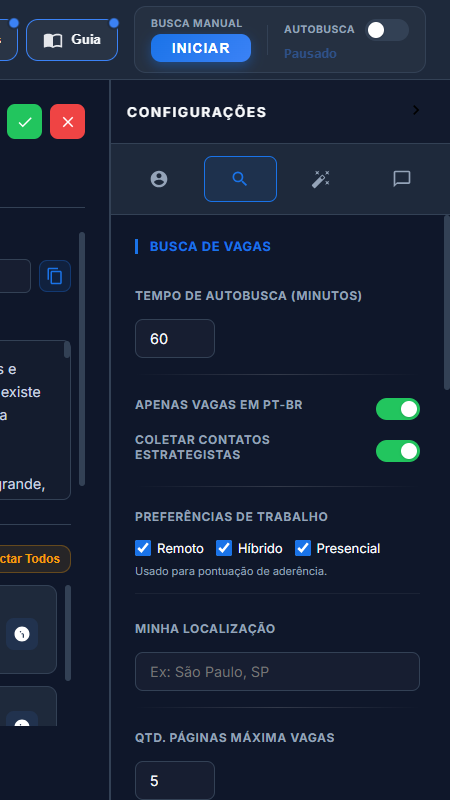 Configuração de Busca e Filtros