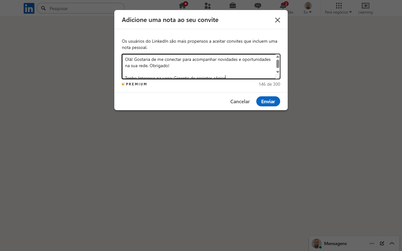 Execução de Conexão no LinkedIn